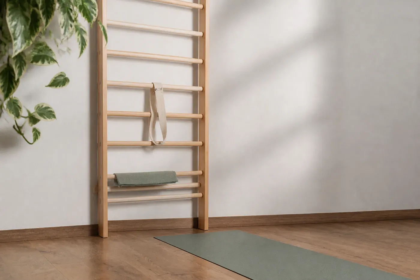 La spalliera in legno dello studio Fiorire, usata nelle lezioni di mobilità articolare e biomeccanica.